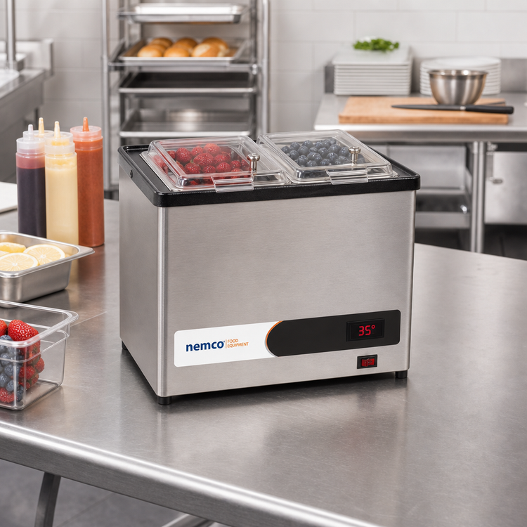 Product image #2 for Nemco Countertop Cold Condiment Chiller with 2 1/6 Size Stainless Steel Pans and Clear Hinged Lids