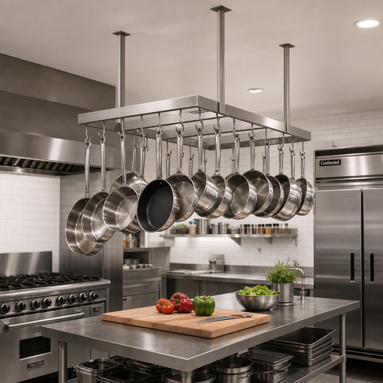 Product image #2 for John Boos Square Ceiling-Mounted Stainless Steel Pot Rack with 24 Double Hooks