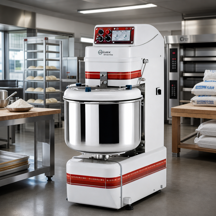 Product image #2 for Univex Silverline SL80 Fixed-Bowl Spiral Dough Mixer, 135 Qt., 176 Lb. Capacity, 2-Speed Digital Timers