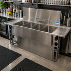 Thumbnail image #3 for BK Resources UBDW-18-360TS Slim-Line Three-Compartment Underbar Sink with Dual Drainboards, 60-Inch Wide