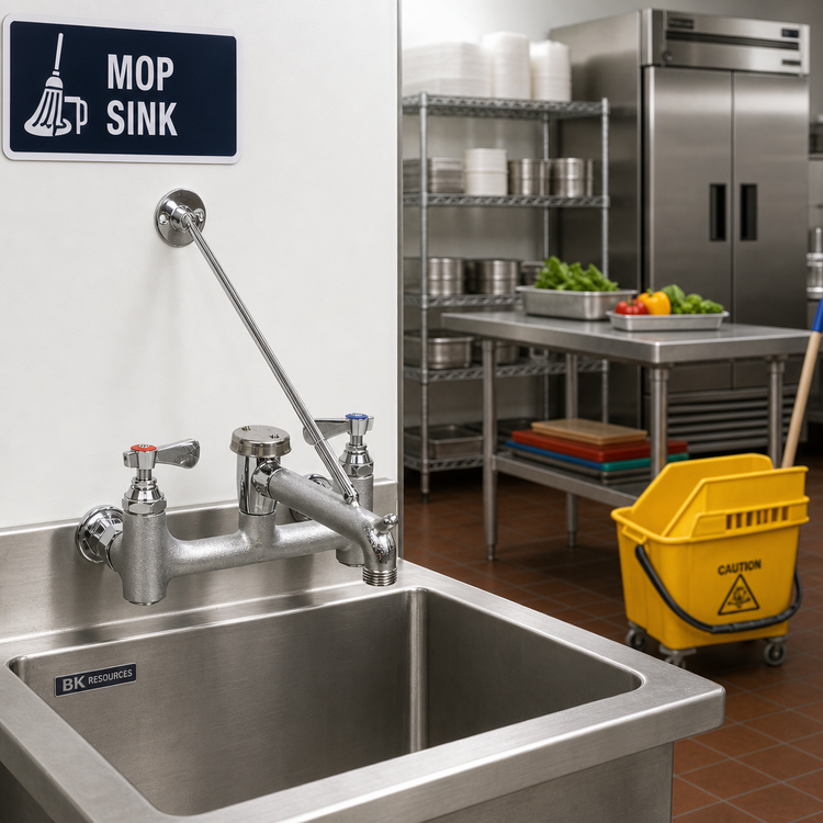 Product image #2 for BK Resources OptiFlow Mop Sink Service Faucet with Vacuum Breaker, Wall-Mount, 8-Inch OC, 6-1/2-Inch Spout