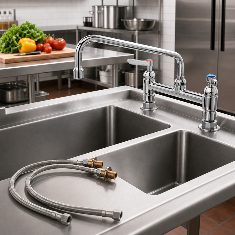 Product image #2 for T&S Brass Double Pantry Faucet with Inlet Kit, 8-Inch Deck Mount, 12-Inch Swing Nozzle