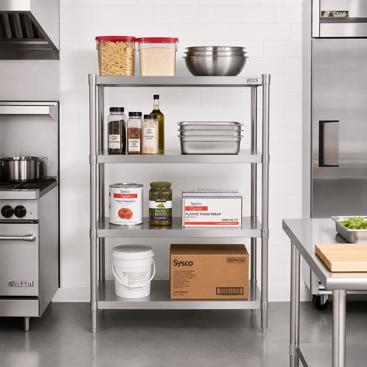 Product image #2 for John Boos Stainless Steel Dry Storage Shelving Unit with 3 Adjustable Shelves, 54 x 18 x 60 Inches