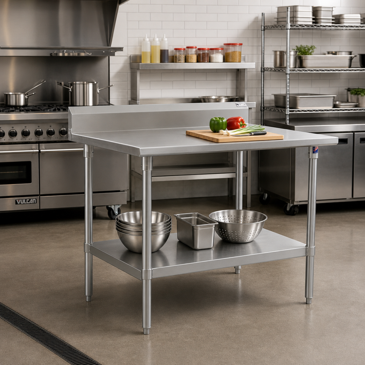 Product image #2 for John Boos Stallion 60-Inch x 36-Inch 16-Gauge Stainless Steel Work Table with 5-Inch Backsplash and Galvanized Undershelf