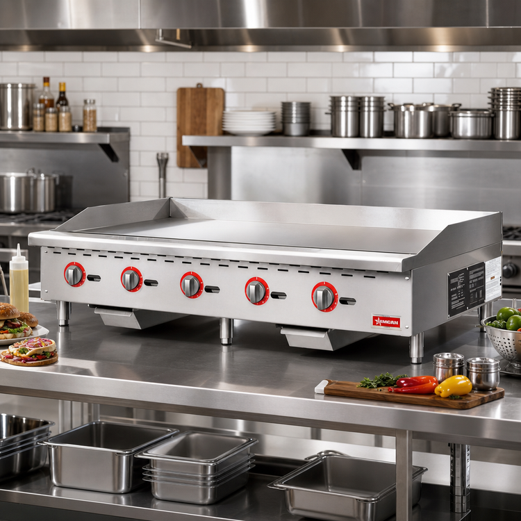 Product image #2 for Omcan 60-Inch Countertop Natural Gas Commercial Griddle, 3/4-Inch Plate, 5 Burners, 140,000 BTU