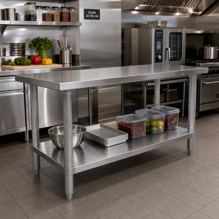 Product image #2 for Elite Series 60 x 24-Inch 430 Stainless Steel Flat Top Work Table with Galvanized Undershelf