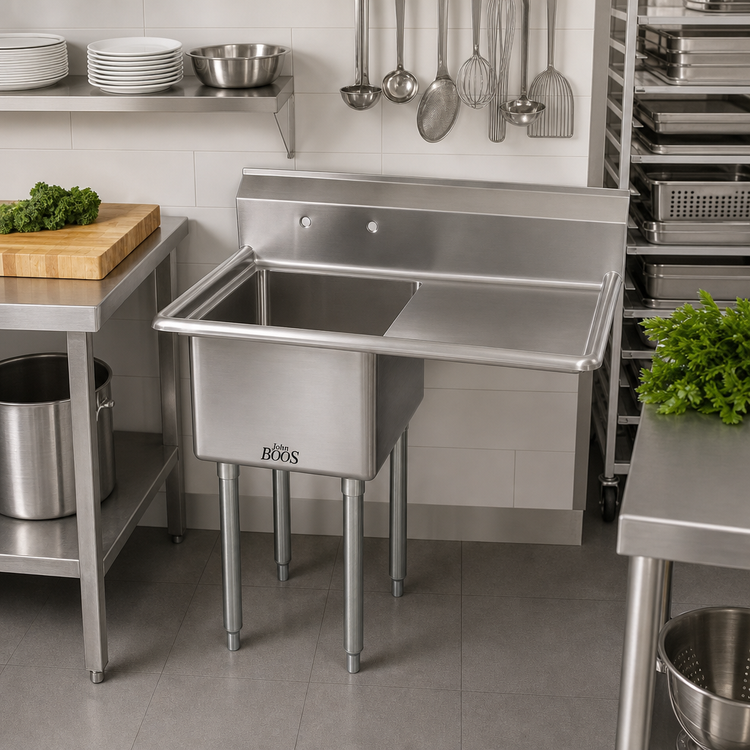Product image #2 for John Boos E-Series 1-Compartment Stainless Steel Sink with Right Drainboard, 18 x 18 x 12 Bowl
