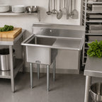Thumbnail image #2 for John Boos E1S8-18-12R18 1-Compartment Stainless Steel Floor Sink with Right Drainboard, 18 x 18 x 12 Inch Bowl, Galvanized Legs