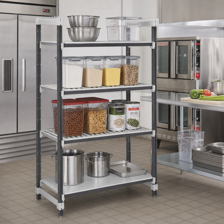 Product image #2 for Camshelving Elements XTRA 4-Tier Stationary Starter Unit, 24 x 72 x 72 Inches, 3 Vented Shelves + 1 Solid Shelf, Speckled Gray