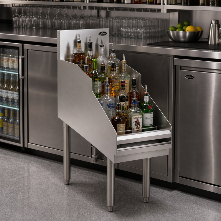 Product image #2 for Krowne Royal Series Freestanding Underbar Liquor Bottle Display Unit, 12-Inch x 29-Inch, 5-Step, 15-Bottle Capacity