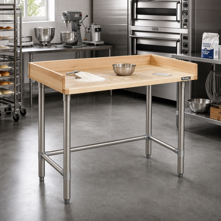 Product image #2 for Eagle Group 48" x 30" Bakers' Top Work Table with 1-3/4" Hardwood Top and Stainless Steel Base