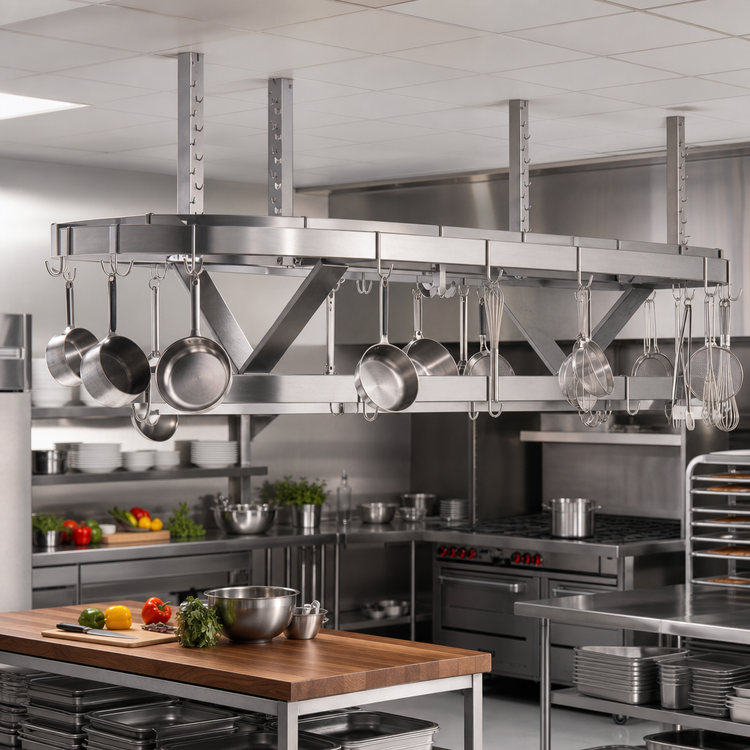 Product image #2 for Advance Tabco SC-72 Ceiling-Mounted Triple-Bar Stainless Steel Pot Rack, 72 x 22 Inches