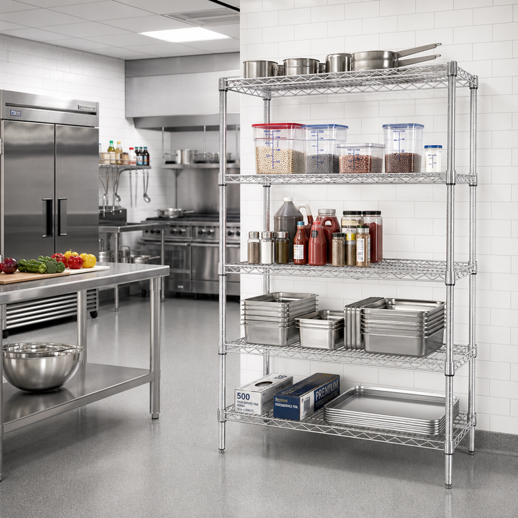Product image #2 for Eagle Group 5-Tier Add-On Wire Shelving Unit, 42"W x 24"D x 74"H, Chrome-Plated