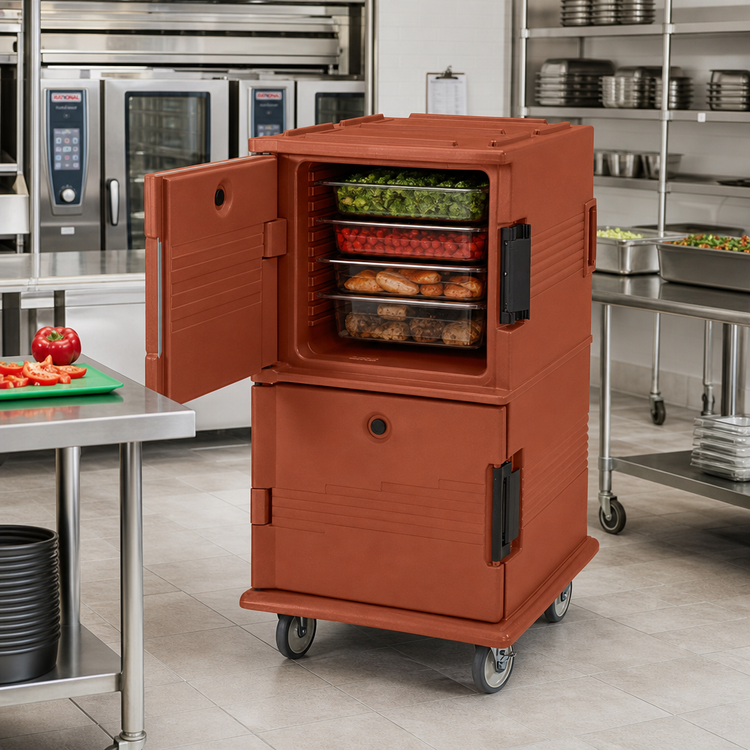 Product image #3 for Cambro Ultra Camcart® Double-Compartment Front-Loading Insulated Food Pan Carrier, Brick Red