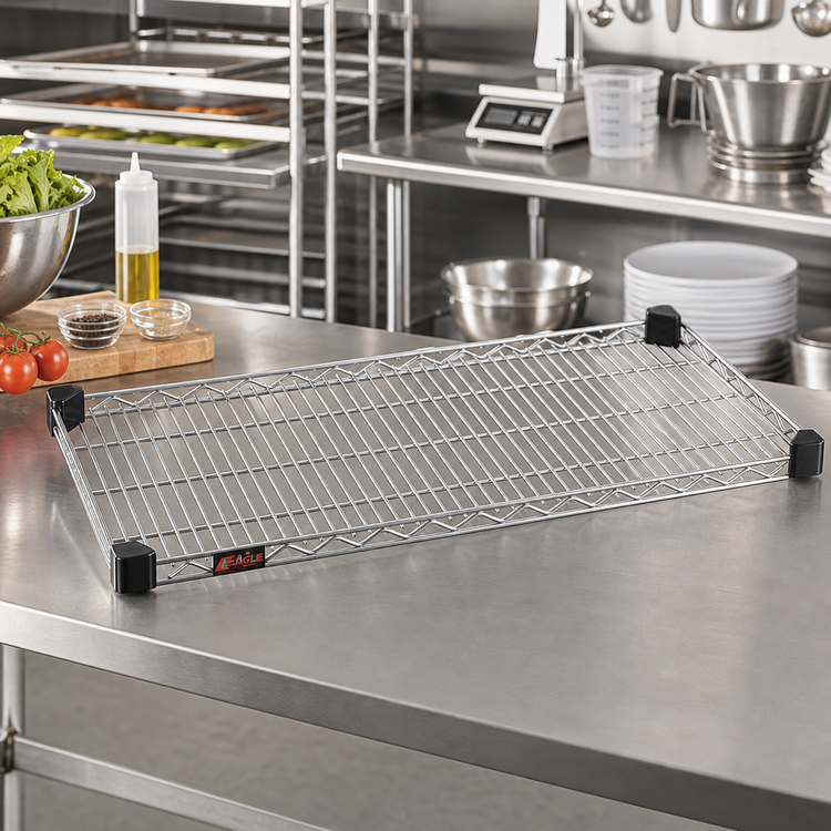Product image #2 for Eagle Group Quad-Adjust Reverse Mat Wire Shelf with Built-In Ledges, 48 x 21 Inches, Chrome-Plated
