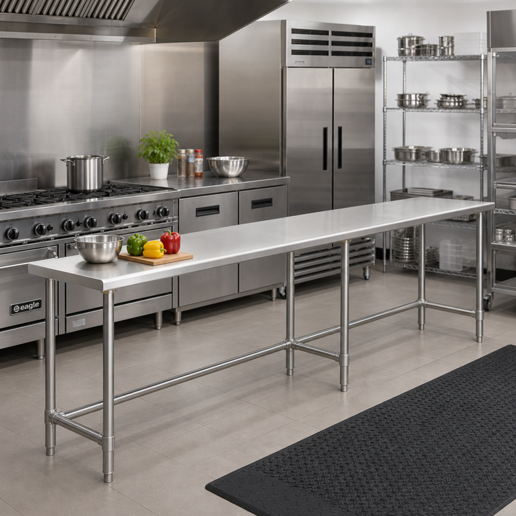 Product image #2 for Eagle Group Deluxe Series Stainless Steel Work Table, 144 x 24 Inches, Flat Top, Tubular Base