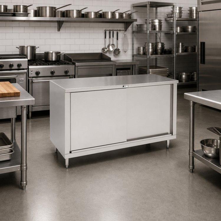 Product image #2 for John Boos 48" x 24" Cabinet Base Stainless Steel Work Table with Sliding Doors