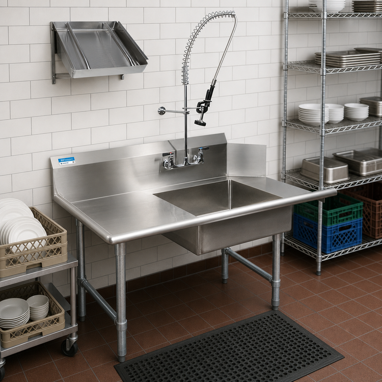 Product image #2 for BK Resources 60-Inch Straight Left-to-Right Soiled Dish Table with Pre-Rinse Sink and Galvanized Legs