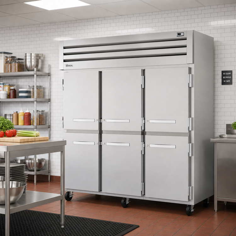 Product image #2 for True SPEC SERIES 3-Section Reach-In Refrigerator with 6 Solid Half Doors and Top-Mounted Self-Contained Refrigeration