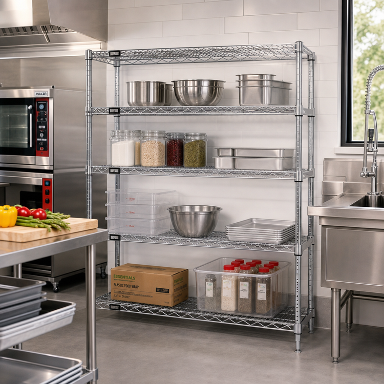 Product image #2 for Quantum Chrome Wire Shelving Starter Kit, 54"W x 18"D x 54"H, 4-Shelf Stationary Unit