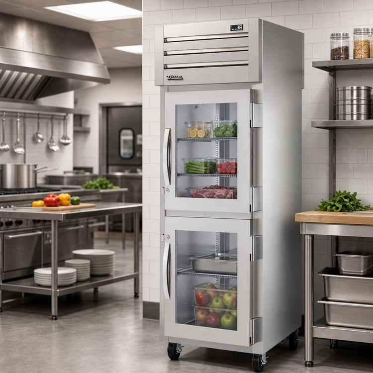 Product image #2 for True SPEC SERIES 1-Section Pass-Thru Reach-In Refrigerator with 2 Half Glass Front Doors and Solid Rear Door
