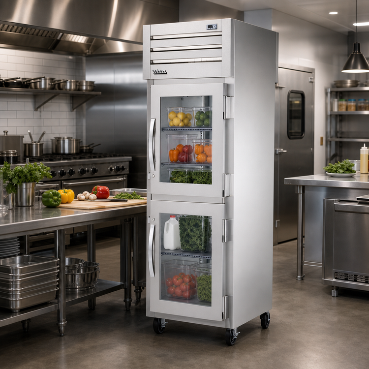 Product image #2 for True SPEC SERIES 1-Section Pass-Thru Reach-In Refrigerator with 2 Half Glass Front Doors and Solid Rear Door