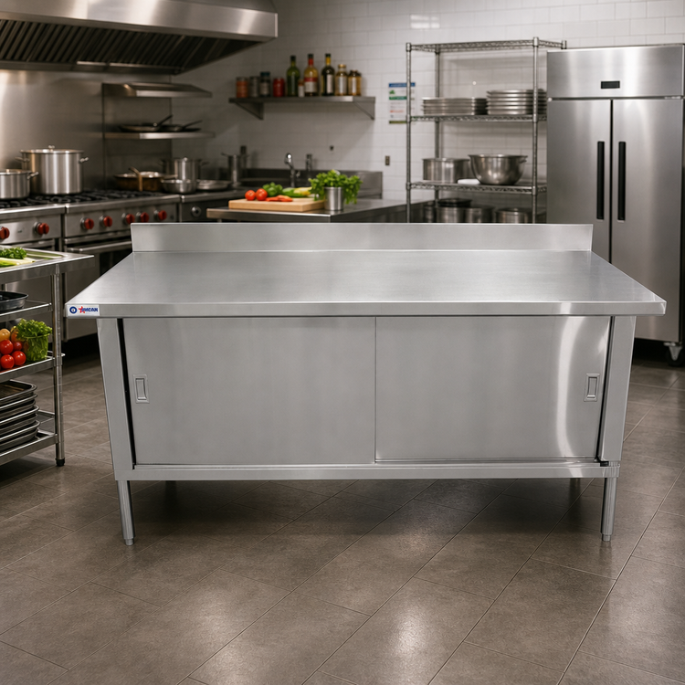 Product image #2 for Omcan 60-Inch Stainless Steel Enclosed Work Table with Cabinet Base and Sliding Doors