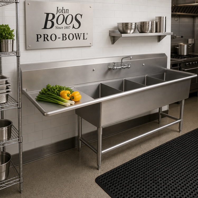 Product image #2 for John Boos Pro-Bowl 4-Compartment Stainless Steel Sink with 30-Inch Left Drainboard