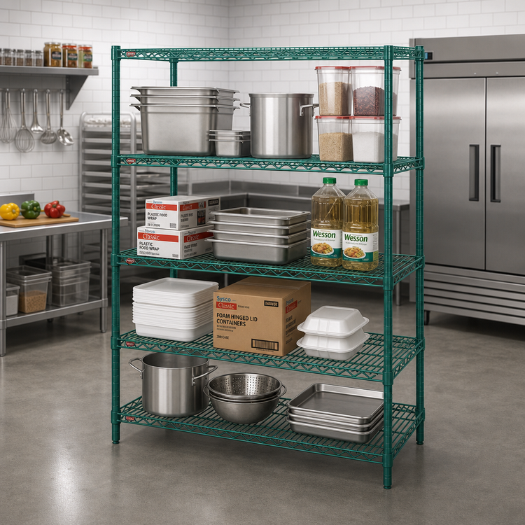 Product image #3 for Metro Super Erecta Stationary 4-Shelf Starter Wire Shelving Unit, 72"W x 21"D x 63"H, Green Metroseal 3 Epoxy-Coated Finish
