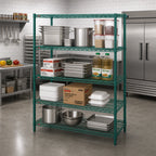 Thumbnail image #3 for Metro Super Erecta N476K3 Stationary 4-Shelf Starter Wire Shelving Unit, 72"W x 21"D x 63"H, Green Epoxy-Coated Finish