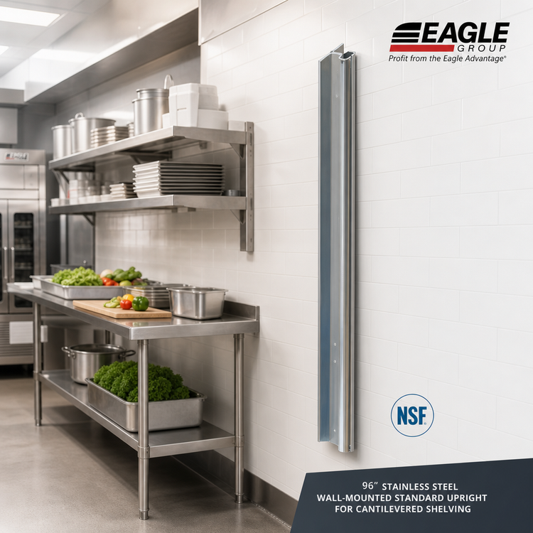 Product image #2 for Eagle Group 96 Inch Stainless Steel NSF Wall-Mounted Standard Upright for Cantilevered Shelving