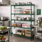 Thumbnail image #2 for Quantum WR63-2472P-5 72"W x 24"D x 63"H Wire Shelving Starter Kit, 5 Shelves, Green Epoxy Antimicrobial Finish