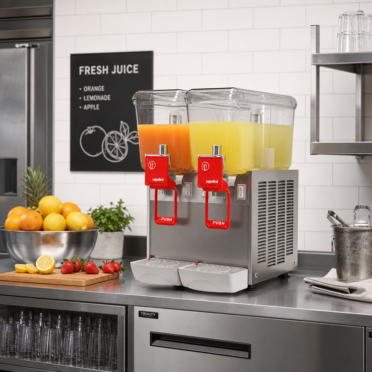 Product image #2 for Trento Ugolini Arctic Deluxe 2-Bowl Countertop Juice Dispenser, 5.3 Gallon Bowls, 115V