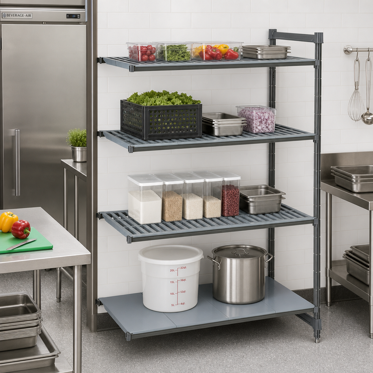 Product image #2 for Cambro Camshelving Basics Plus 4-Tier Add-On Polymer Shelving Unit, 24 x 48 x 64 Inches, Vented & Solid, Brushed Graphite
