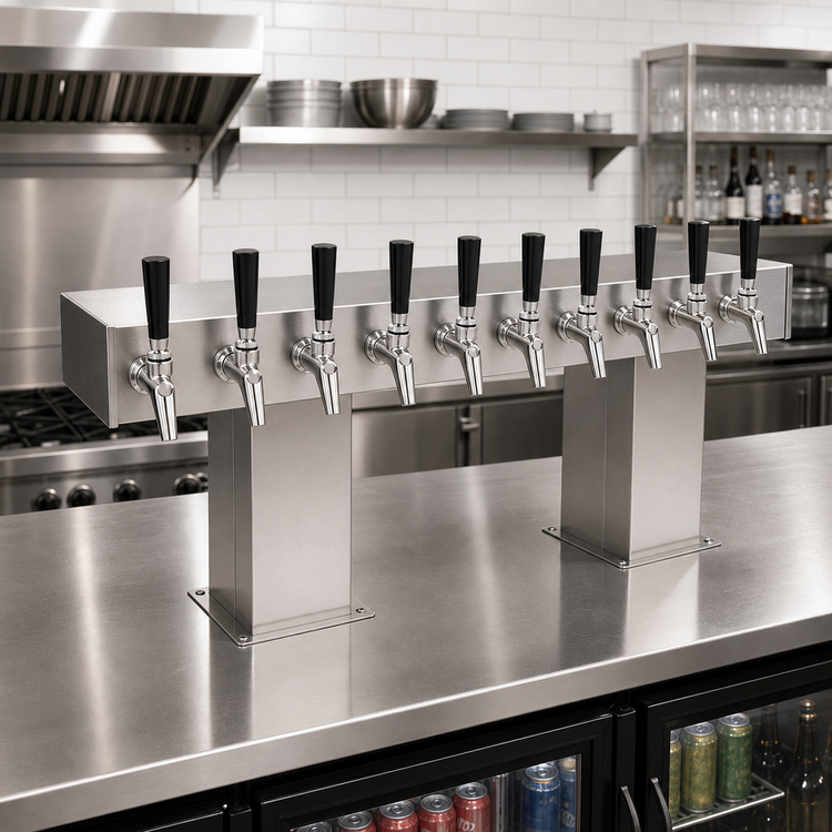 Product image #2 for Countertop Air-Cooled Stainless Steel Bridge Tee Draft Beer Tower with 8 Faucets