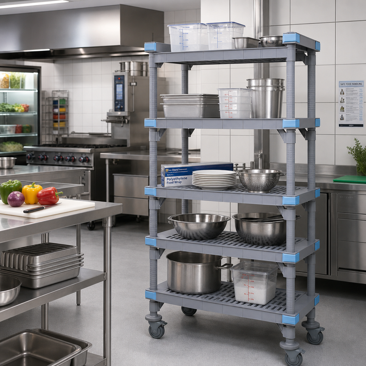 Product image #2 for Millenia 72-Inch Wide Mobile Polymer Starter Shelving Unit with 5 Open Grid Shelves