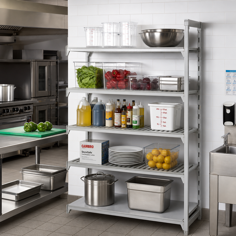 Product image #3 for Cambro Camshelving Premium 18 x 36 x 84 Inch 5-Shelf Vented and Solid Stationary Add-On Polymer Shelving Unit