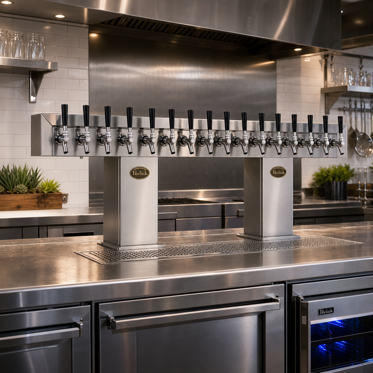 Product image #2 for Perlick Bridge Tee Countertop Draft Beer Tower, 20 Faucets, Extra High, Glycol-Cooled, Stainless Steel