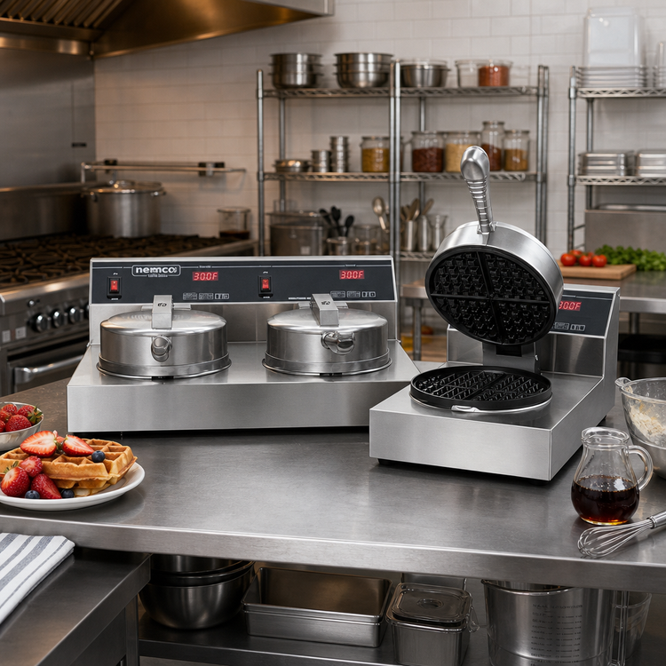 Product image #2 for Nemco Commercial Dual Countertop Round Waffle Baker with Digital Programmable Controls, 240V