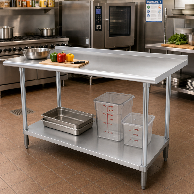 Product image #2 for Advance Tabco Special Value 72-Inch x 36-Inch Stainless Steel Work Table with 1-1/2-Inch Backsplash and Adjustable Undershelf
