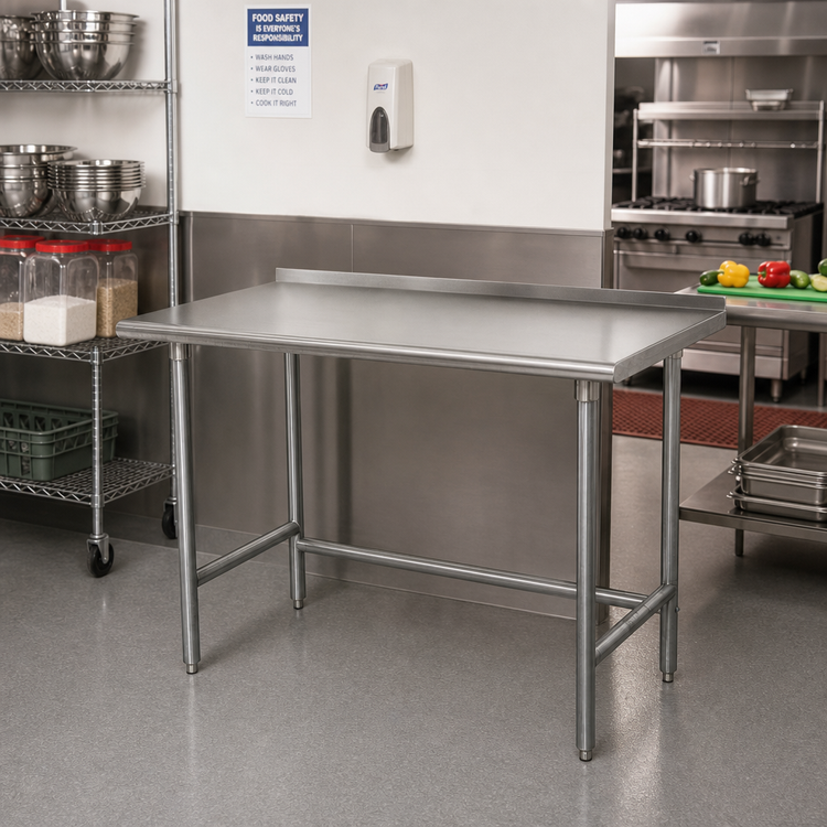 Product image #2 for Advance Tabco Special Value Series 72-Inch x 24-Inch Stainless Steel Open Base Work Table with 1-1/2-Inch Rear Backsplash