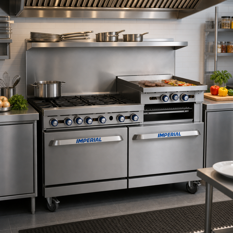 Product image #2 for Imperial Pro Series 60-Inch Gas Restaurant Range with 2 Open Burners, 48-Inch Griddle, and 2 Convection Ovens