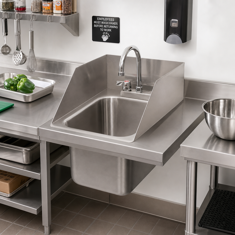 Product image #2 for BK Resources Deep Drawn 1-Compartment Drop-In Stainless Steel Sink with 3-Sided Riser, 10 x 14 Bowl, Faucet and Drain Included