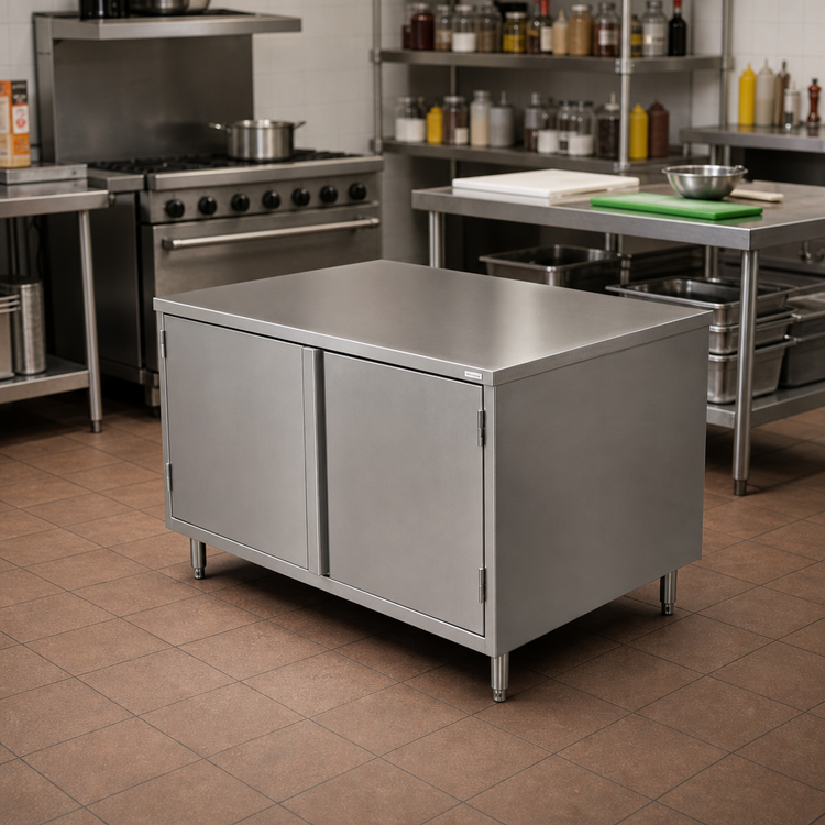 Product image #2 for BK Resources 24 x 24 Inch Stainless Steel Chef Table Cabinet Base with Hinged Doors