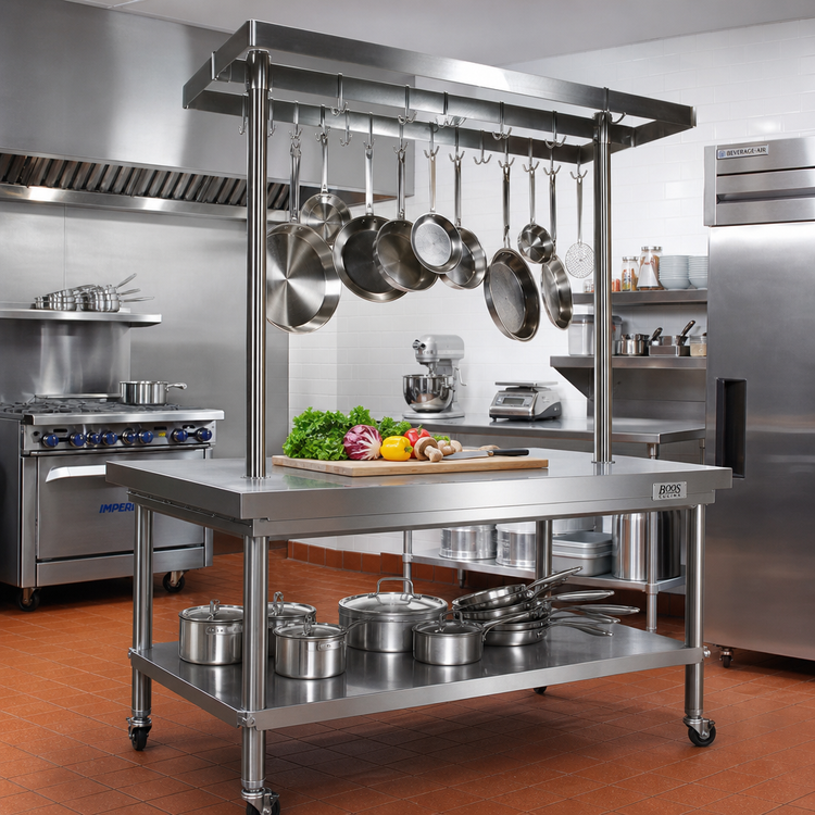 Product image #2 for John Boos Cucina Grande 60-Inch Table-Mounted Stainless Steel Pot Rack for Grande Work Tables with 15 Hooks