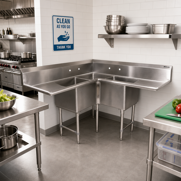 Product image #2 for John Boos Pro-Bowl 3-Compartment Corner Sink with Dual 18-Inch Drainboards, 16 Gauge Stainless Steel