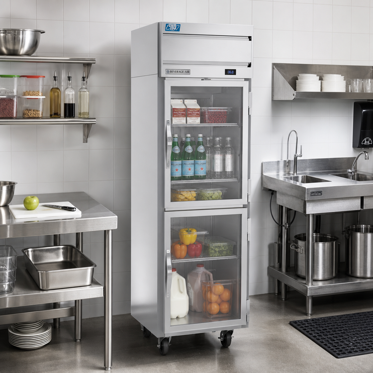 Product image #3 for Beverage-Air Cross Temp 1-Section Reach-In Convertible Refrigerator/Freezer with Half Glass Doors, Top-Mounted Self-Contained Refrigeration, 23.1 Cu. Ft.