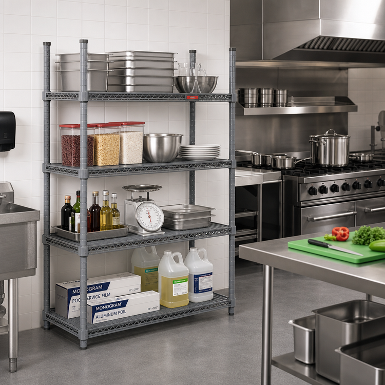 Product image #3 for Eagle Valu-Master Double-Mat Wire Shelving Starter Unit, 4-Tier, 48"W x 18"D x 74"H, Grey Epoxy