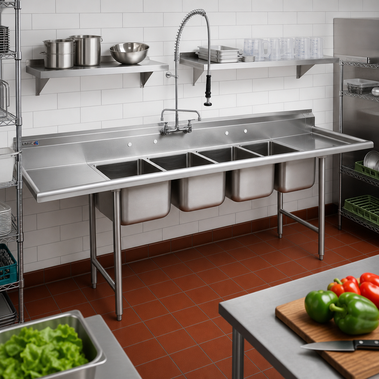 Product image #2 for Eagle Group 314 Series 4-Compartment Stainless Steel Sink with 18-Inch Right-Hand Drainboard