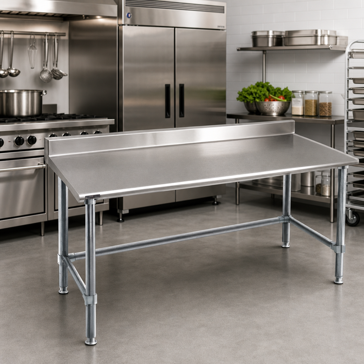 Product image #2 for Deluxe Series 84-Inch x 24-Inch Stainless Steel Work Table with 4-1/2-Inch Backsplash and Galvanized Tubular Base